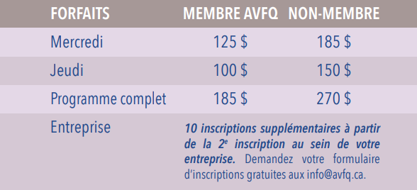 Tarifs Congrès AVFQ 2021